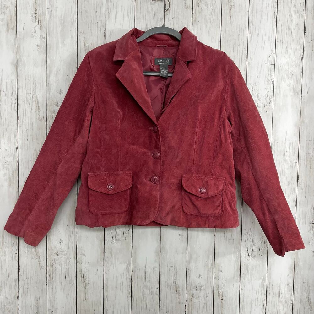 Motto Genuine Suede Leather Pink Trucker Jacket Western Button Front Chore Coat